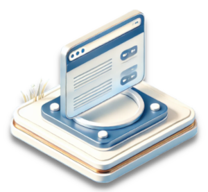 Ikoniczna ilustracja przedstawiająca stylizowany interfejs użytkownika z panelami na podwyższonej podstawce, z roślinami w tle.